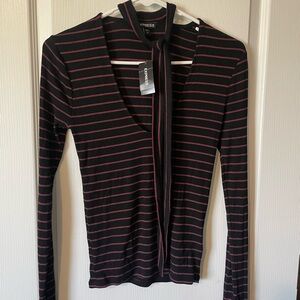 Express Women's Black and Red Striped Top